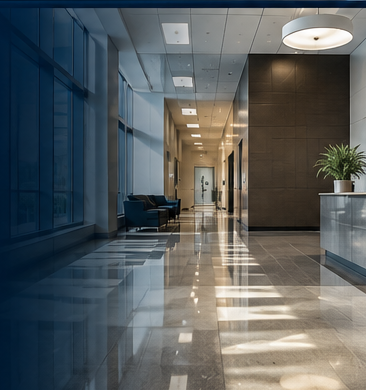 Polished commercial building floor and lobby