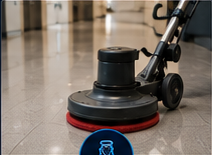 Floor buffing machine on polished floor
