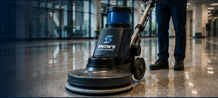 Commercial floor cleaning machine on a polished floor